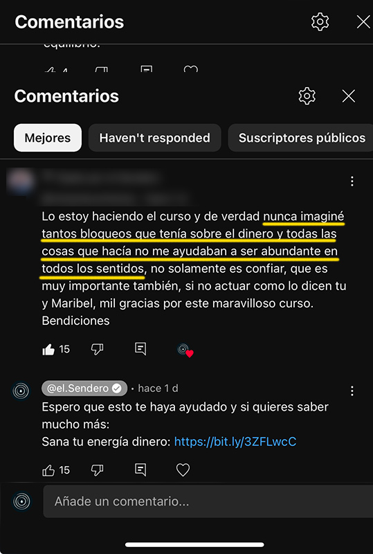 Testimonios Sana tu energía Dinero | El Sendero